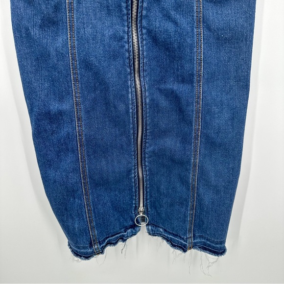 7 For All Mankind Denim Blue Jean Ring Zipper Front V Neck Midi Dress Size XS - Picture 3 of 7